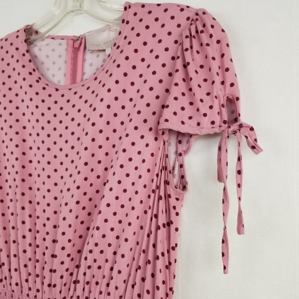 Gal Meets Glam Corinne Mauve Polka Dot Cinch Waist A-line Dress Size Small - Picture 3 of 15